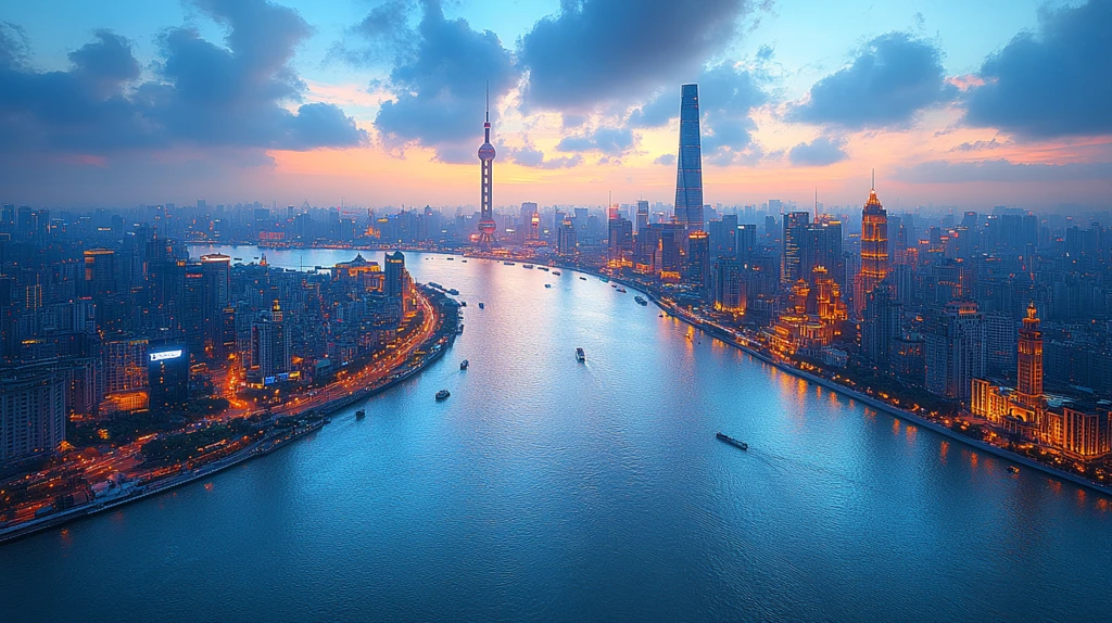 河畔城市夜景灯火辉煌建筑林立