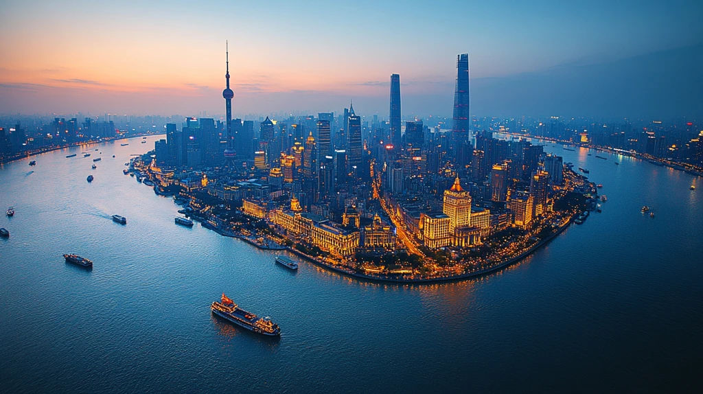 河畔城市夜景灯火辉煌建筑林立