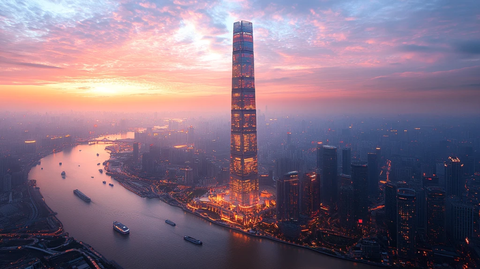 上海东方明珠塔城市天际线鸟瞰全景