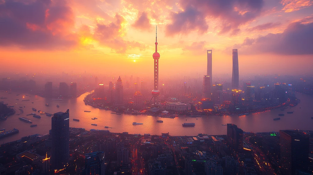 上海东方明珠塔城市天际线鸟瞰全景