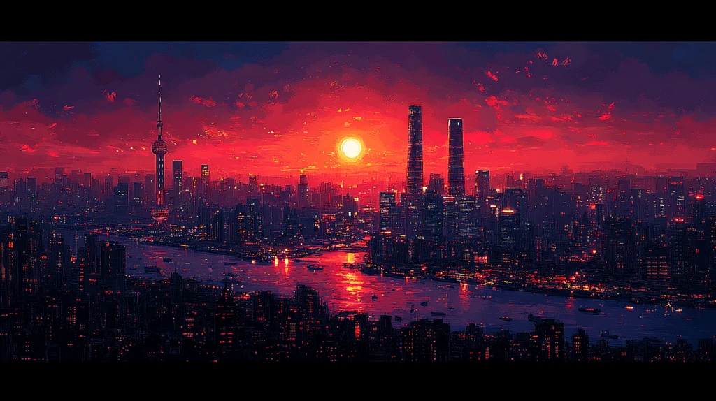 暮色下灯火辉煌的城市夜景鸟瞰图