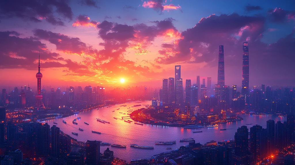 暮色下灯火辉煌的城市夜景鸟瞰图