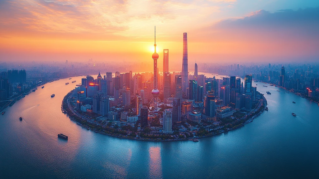 上海东方明珠及周边城市景观鸟瞰图