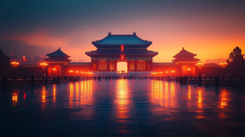 故宫夜景俯瞰全景灯光璀璨游人如织