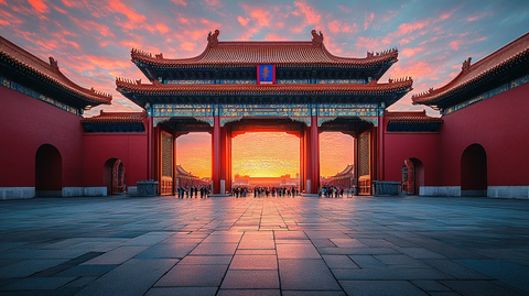 故宫夜景俯瞰全景灯光璀璨游人如织