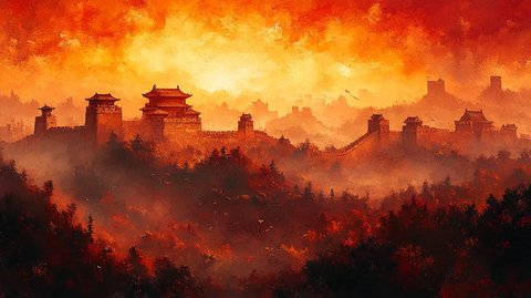 气势磅礴的万里长城远景图