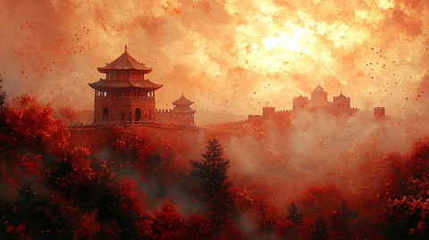 气势磅礴的万里长城远景图