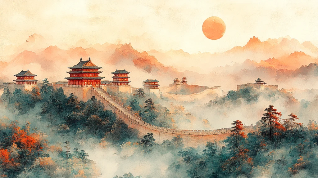 气势磅礴的万里长城远景图