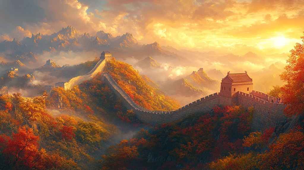 蜿蜒于崇山峻岭间的长城全景