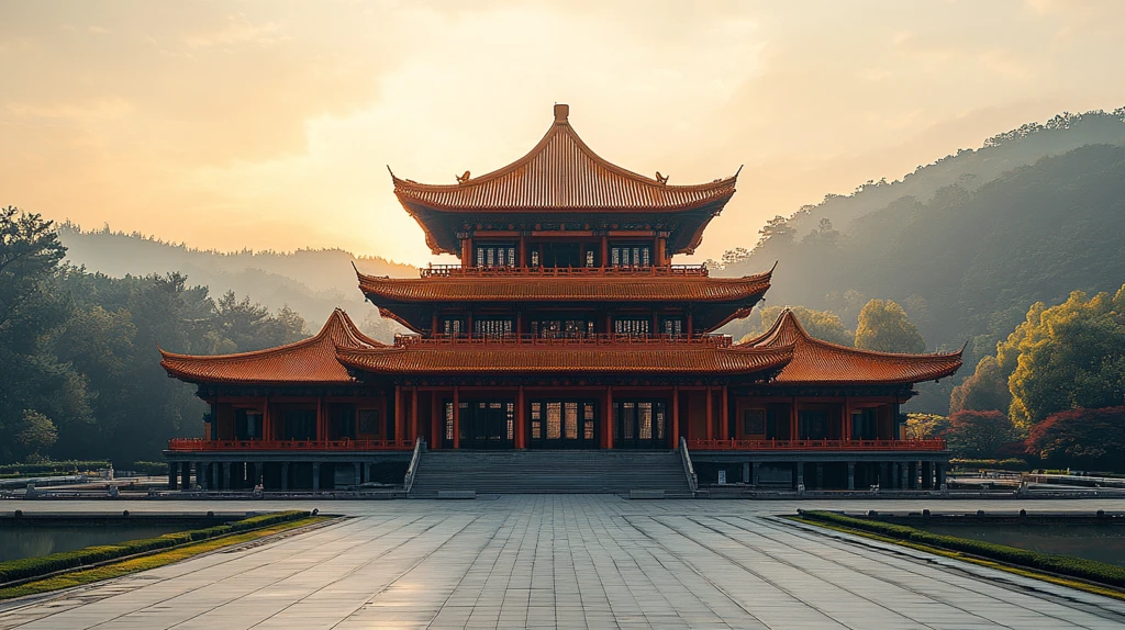 古建筑庭院中的传统中式楼阁全景