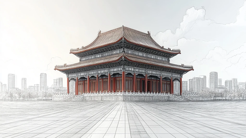 中式传统建筑景观图