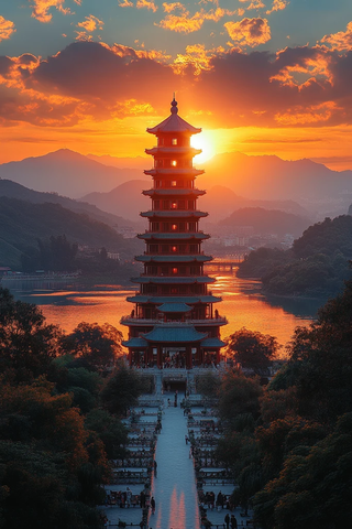 古建筑群在日光下的美丽远景