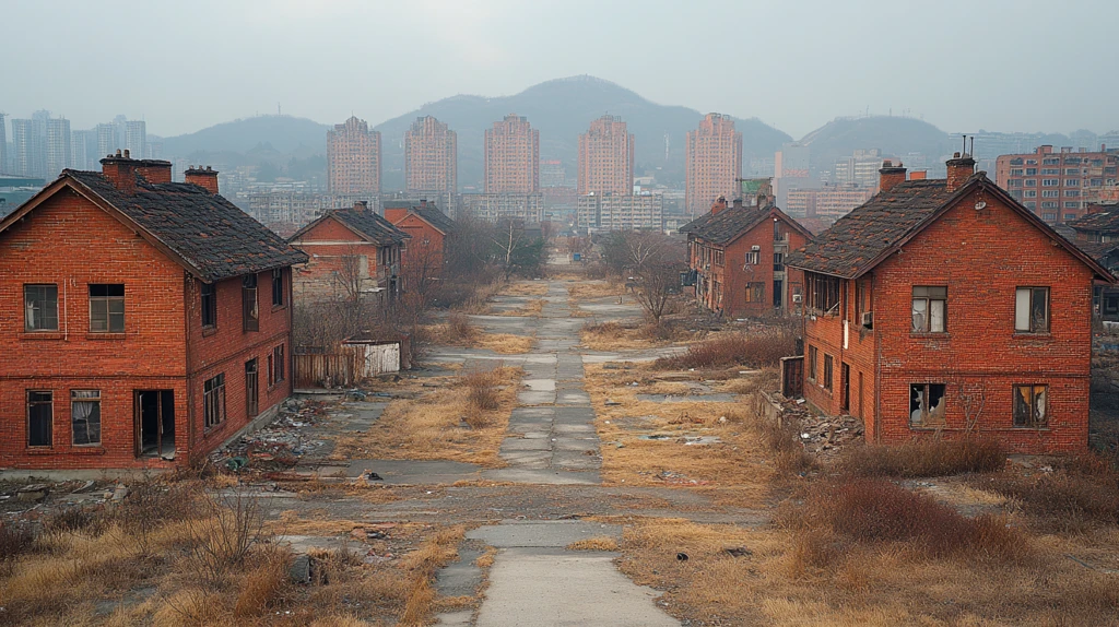 俯瞰城市中老旧建筑与高楼大厦的对比