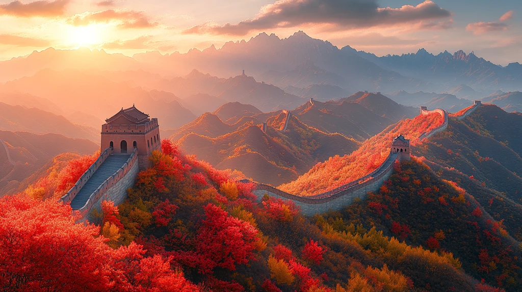 秋日光景下的长城远景