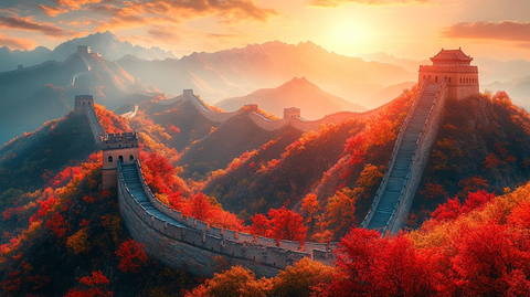 秋日光景下的长城远景