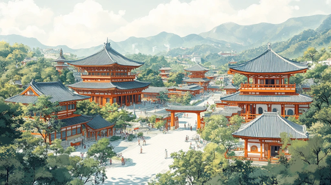 中式古建筑群全景图