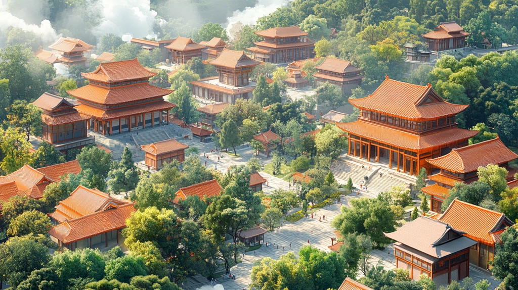 中式古建筑群全景图