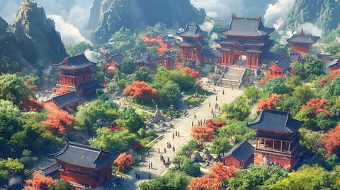 中式古建筑群全景图