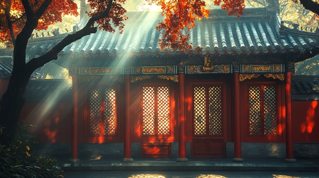 古建筑中精美绝伦的红色雕花镂空门窗