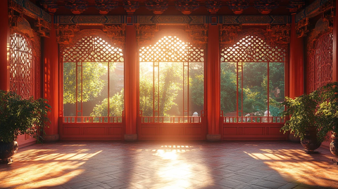 古建筑中精美绝伦的红色雕花镂空门窗