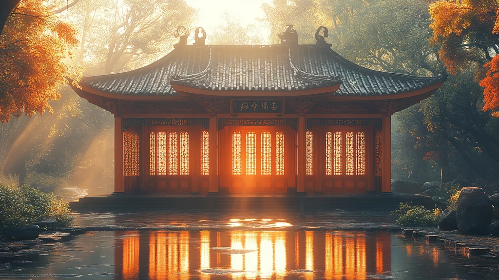 古建筑中精美绝伦的红色雕花镂空门窗