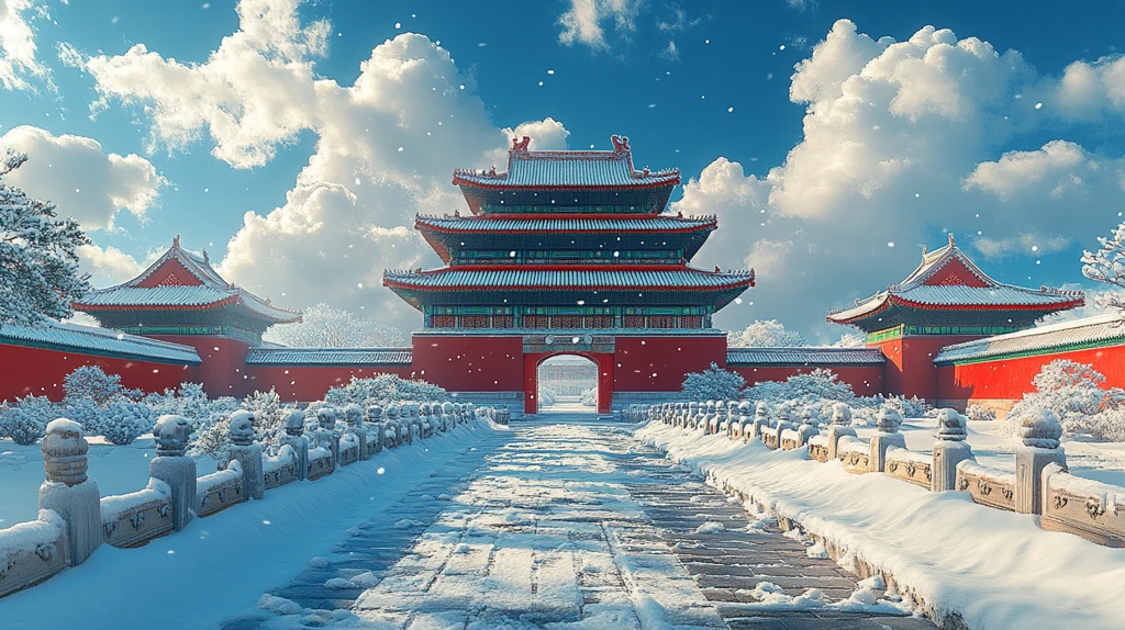 飘雪时节古建筑的雪景