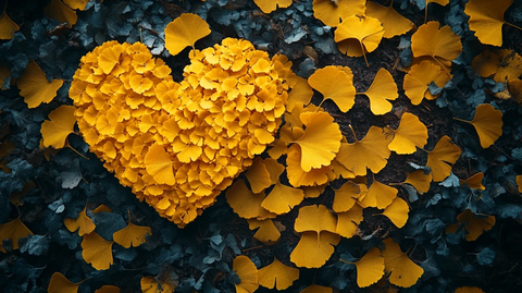 心形银杏落叶铺满地的唯美画面
