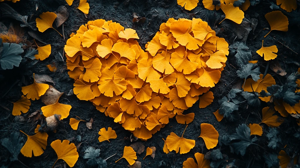 心形银杏落叶铺满地的唯美画面