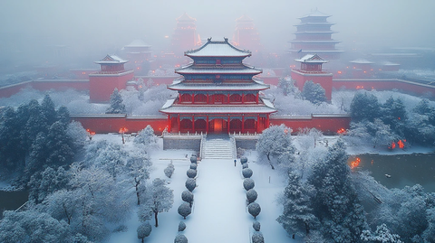 雪中故宫全景红墙白雪尽显古建之美