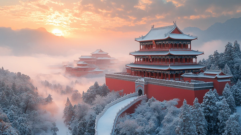 雪中故宫全景红墙白雪尽显古建之美