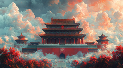 天安门上空烟花绽放的绚丽景象