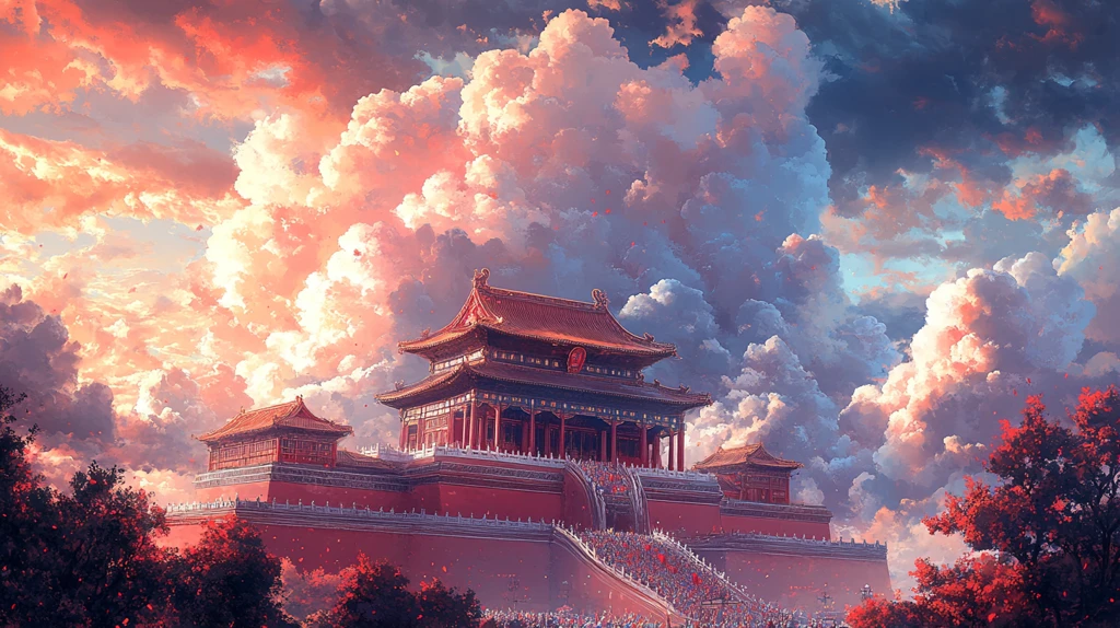 天安门上空烟花绽放的绚丽景象