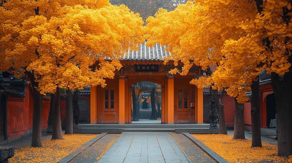 古建筑旁的金黄银杏