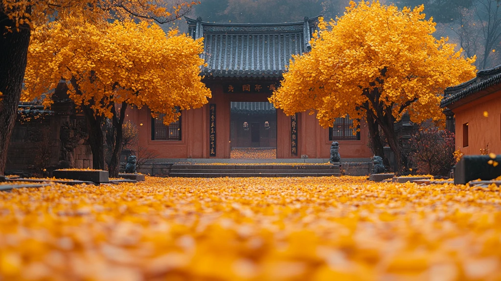 古建筑旁的金黄银杏