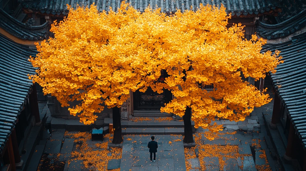 古建筑旁的金黄银杏