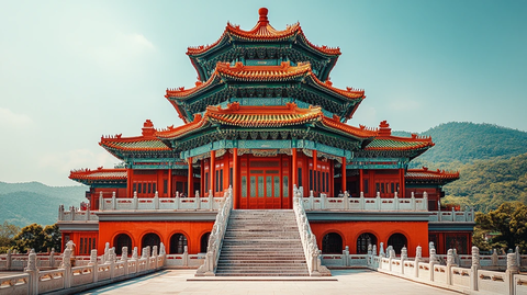 古色古香的多层中式传统塔楼建筑