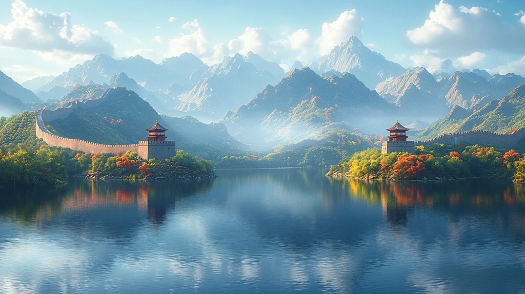 俯瞰群山间蜿蜒的长城