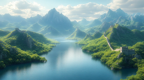 俯瞰群山间蜿蜒的长城