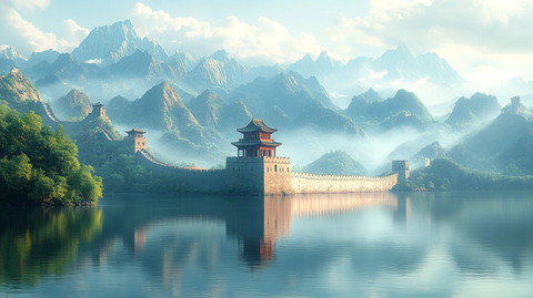 俯瞰群山间蜿蜒的长城