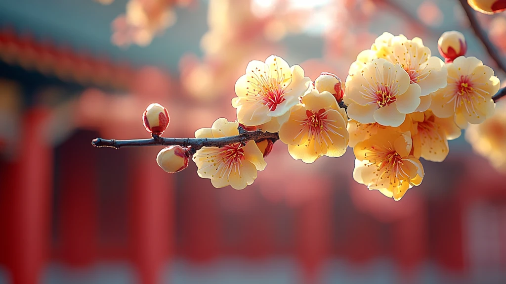 故宫古建筑与盛开的春花相映成趣