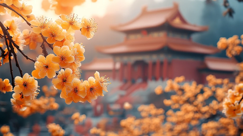 故宫古建筑与盛开的春花相映成趣