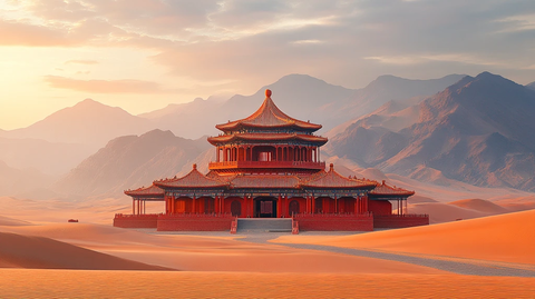 沙漠中的古建筑楼阁风景