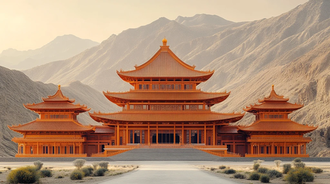 沙漠中的古建筑楼阁风景