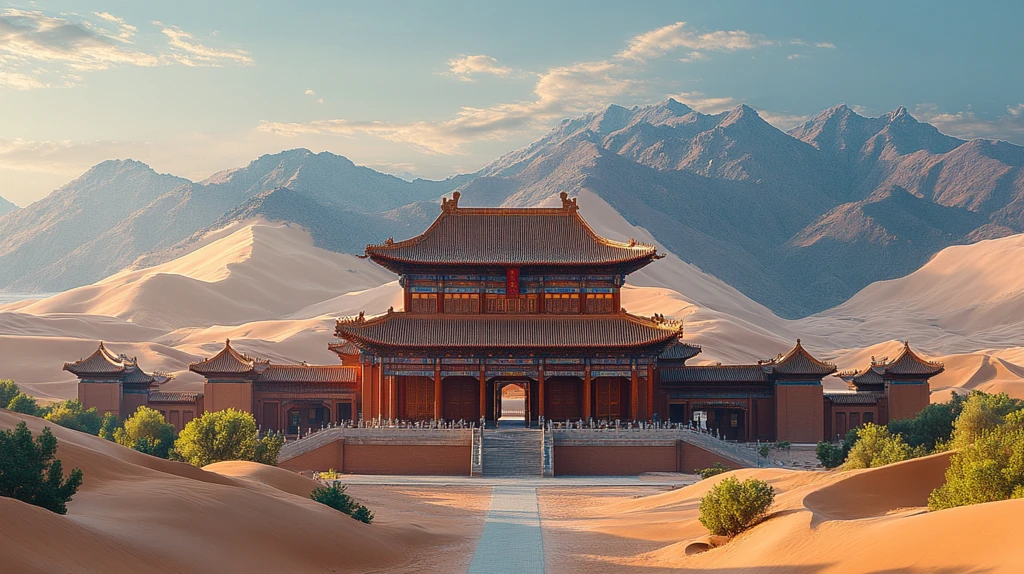 沙漠中的古建筑楼阁风景