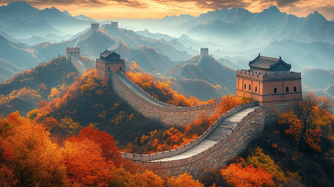 崇山峻岭中雄伟壮观的万里长城