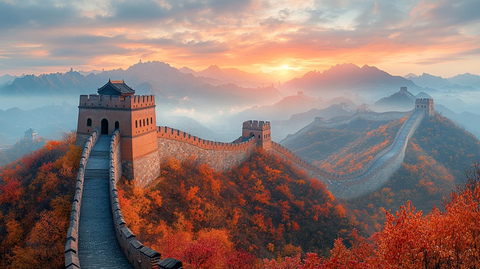 崇山峻岭中雄伟壮观的万里长城