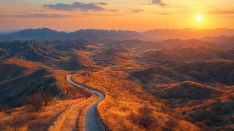 蜿蜒于山间的雄伟长城全景