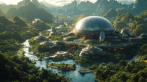 现代化都市中的独特圆形建筑景观