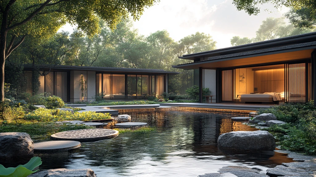 中式建筑旁的金黄银杏小道