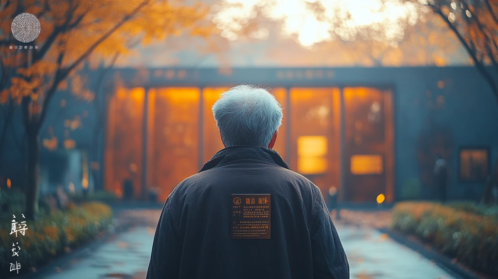 男子站在标志牌前的户外场景